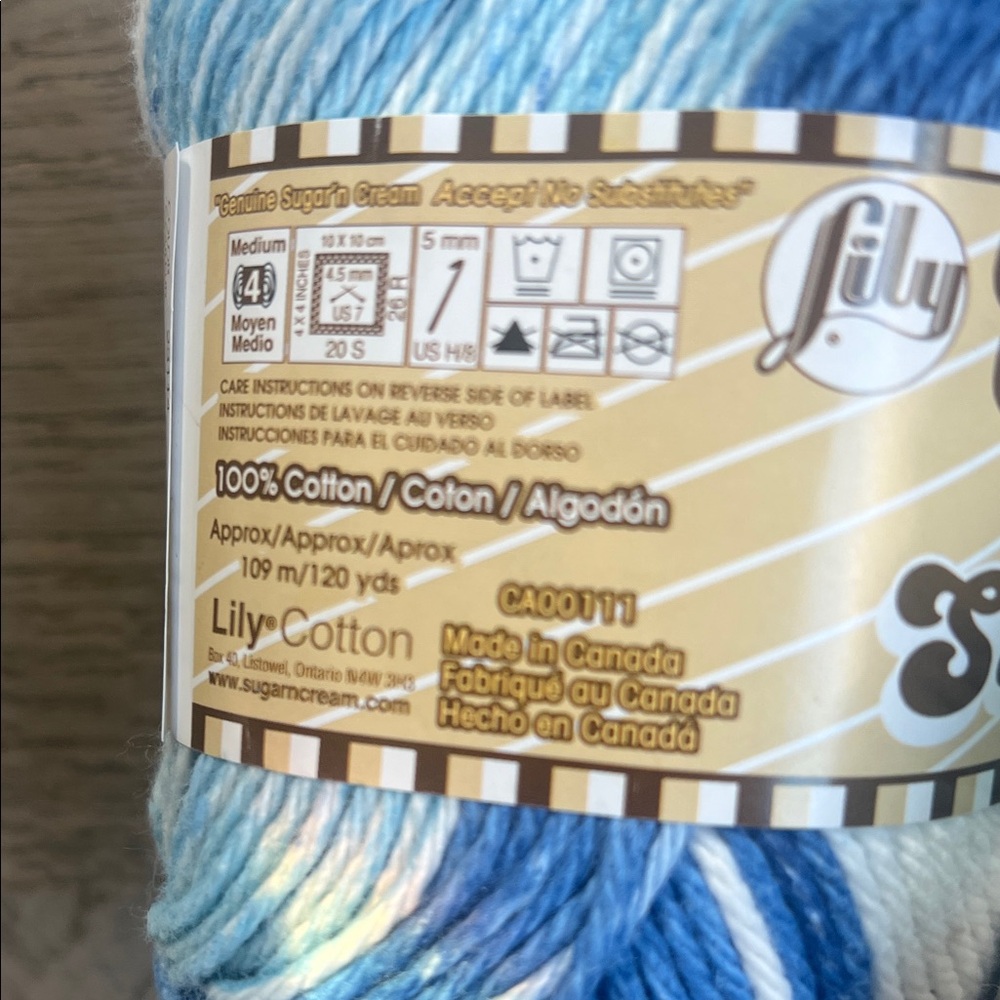 Lily Stripes Self-Striping Cotton Yarn - Blue and White- lot of 3 skeins - Picture 2 of 6